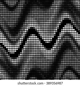 Spotted wave grid black and white ink grunge brush vector illustration background