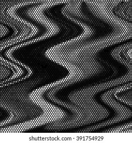Spotted wave grid black and white ink grunge brush vector illustration background