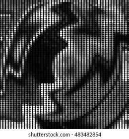 Spotted wave grid black and white ink grunge brush vector illustration background

