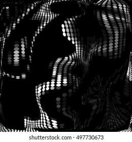 Spotted wave grid black and white ink grunge brush vector illustration background