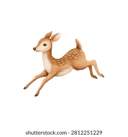 Spotted young deer running fast freely