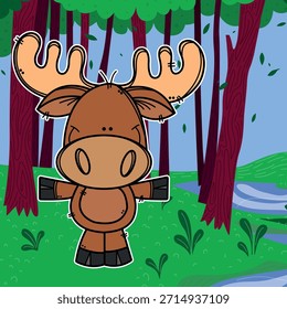Alce joven manchado en el bosque
