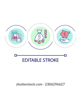 Spotting accounting fraud loop concept icon. False financial statements abstract idea thin line illustration. Deal with bankruptcy. Isolated outline drawing. Editable stroke. Arial font used