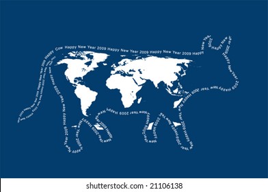 SPOTTY COW. 2009 - year cow (chinese horoscope). Coloration of a cow in the form of a world map.