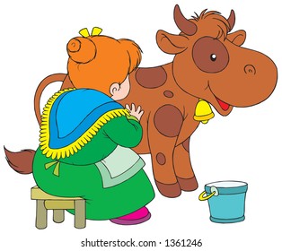 Spotty cow and grandmother