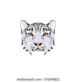 Cabeza irregular de un leopardo de las nieves con ojos marrones. Ilustración vectorial.