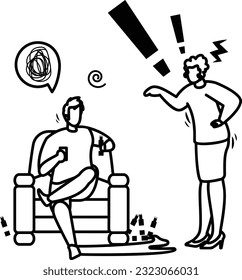 Spousal Disagreement Bickering vector outline icon design, Mood and feeling symbol, Emotional Character sign, Social issue scene stock illustration, Fighting between couple and Scandal at Home concept