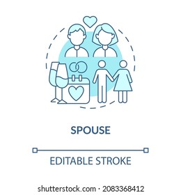 Spouse model role blue concept icon. Social participation in marriage. Husband and wife engagement abstract idea thin line illustration. Vector isolated outline color drawing. Editable stroke