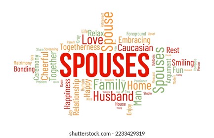 Spouses word cloud background. Relationship awareness Vector illustration design concept.