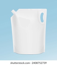 Spout pouch bag mockup for liquid detergent, soap. Vector illustration on blue background. Easy to use for presentation your product, idea, promo, design. EPS10.