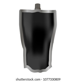 Spout pouch with cup. Realistic 3d eps10 illustration. Sachet for liquid soap, lotion, cream, gel, black mask. Plastic packaging with lid for food: jam, marmalade, conserve, sauce.