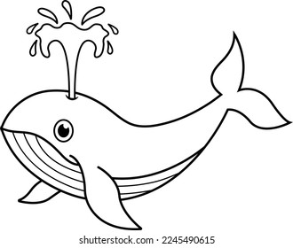 Spouting Whale Line Art Vector
