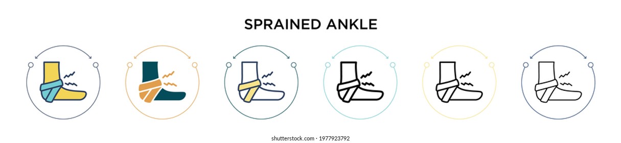 Sprained ankle icon in filled, thin line, outline and stroke style. Vector illustration of two colored and black sprained ankle vector icons designs can be used for mobile, ui, web