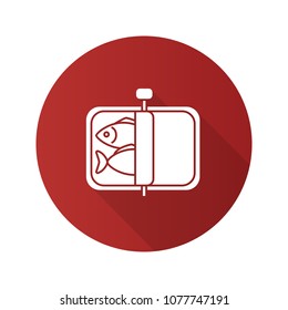 Sprats fish flat design long shadow glyph icon. Canned fish. Vector silhouette illustration