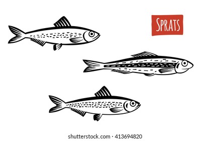 Sprats, vector illustration, cartoon style