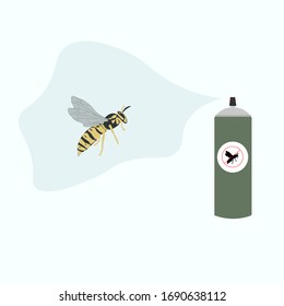 Spray against an insect. Spray on the wasp. Insect protection concept. Insecticide. Isolated stock vector illustration  on  background.