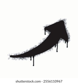Spray arrow icon isolated on white background. Oversprayed cartoon effect icon in black on white. Vector illustration.
