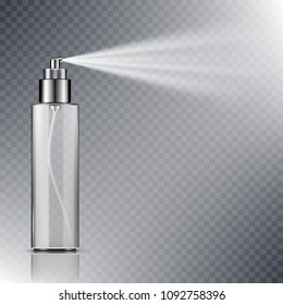 Spray Bottle, Blank Container With Spraying Mist Isolated On Transparent Background