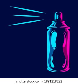 Spray bottle can painting line pop art portrait logo colorful design with dark background. Abstract vector illustration. Isolated black background for t-shirt, poster, clothing, merch, apparel