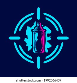 Spray bottle can painting line pop art potrait logo colorful design with dark background. Abstract vector illustration. Isolated black background for t-shirt, poster, clothing, merch, apparel