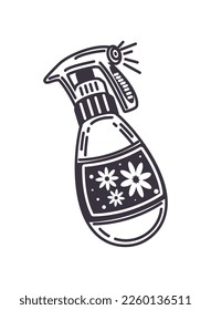 spray bottle cleaning doodle icon isolated