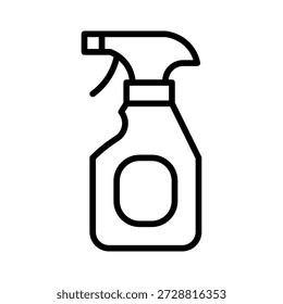 Botella de spray para líquido de limpieza, icono lineal. Detergente químico, desinfectante de superficies y desinfección del hogar.