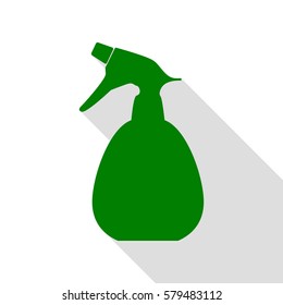 Spray bottle for cleaning sign. Green icon with flat style shadow path.