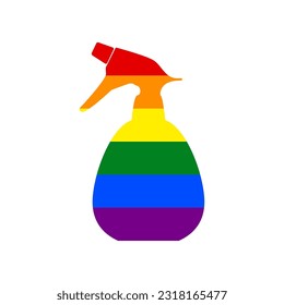 Spray bottle for cleaning sign. Rainbow gay LGBT rights colored Icon at white Background. Illustration.