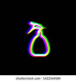 Spray bottle for cleaning sign. Red, green and blue unfocused contour icon at black background. Illustration.