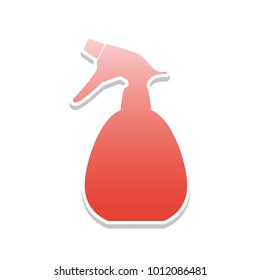 Spray bottle for cleaning sign. Vector. Reddish icon with white and gray shadow on white background. Isolated.
