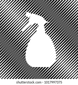 Spray bottle for cleaning sign. Vector. Icon. Hole in moire background.