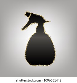 Spray bottle for cleaning sign. Vector. Blackish icon with golden stars at grayish background.