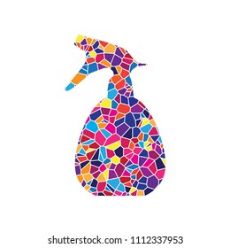 Spray bottle for cleaning sign. Vector. Stained glass icon on white background. Colorful polygons. Isolated.