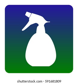 Spray bottle for cleaning sign. Vector. White icon at green-blue gradient square with rounded corners on white background. Isolated.