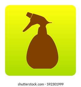 Spray bottle for cleaning sign. Vector. Brown icon at green-yellow gradient square with rounded corners on white background. Isolated.