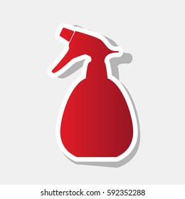 Spray bottle for cleaning sign. Vector. New year reddish icon with outside stroke and gray shadow on light gray background.