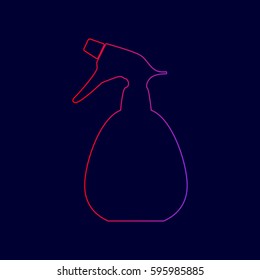 Spray bottle for cleaning sign. Vector. Line icon with gradient from red to violet colors on dark blue background.