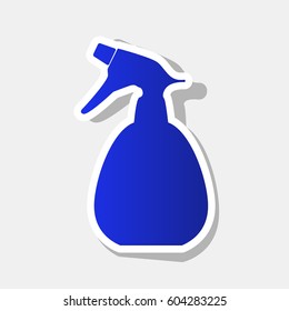 Spray bottle for cleaning sign. Vector. New year bluish icon with outside stroke and gray shadow on light gray background.