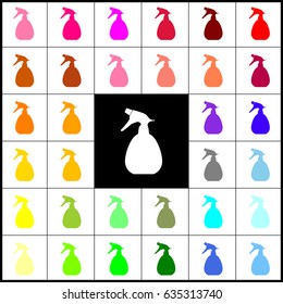 Spray bottle for cleaning sign. Vector. Felt-pen 33 colorful icons at white and black backgrounds. Colorfull.