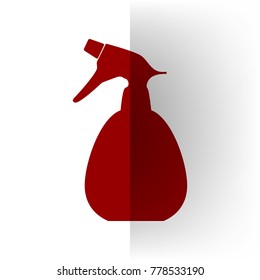 Spray bottle for cleaning sign. Vector. Bordo icon on white bending paper background.