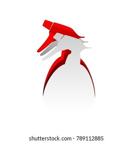 Spray bottle for cleaning sign. Vector. Detachable paper icon with red body stock. Isolated.