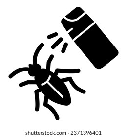 Icono sólido de botellas de pulverización y cucarachas, concepto de control de plagas, signo de pulverización de insectos sobre fondo blanco, globo de veneno para insectos icono en estilo glifo para móvil y web. Gráficos vectoriales