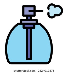 Sprühflaschenbehältersymbol. Umriss Sprühflasche, Vektorsymbol für Webdesign, einzeln auf weißem Hintergrund, Farbe flach