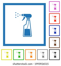 Spray bottle flat color icons in square frames on white background