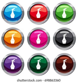 Spray bottle for flower set icon isolated on white. 9 icon collection vector illustration