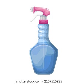 Botella de pulverización con la ilustración vectorial de color detergente de vidrio más limpio. Limpieza primaveral del producto de las ventanas al estilo de las caricaturas, aislado