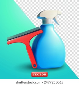 Spray bottle and glass cleaning tools, 3d vector. Suitable for hygiene and design elements