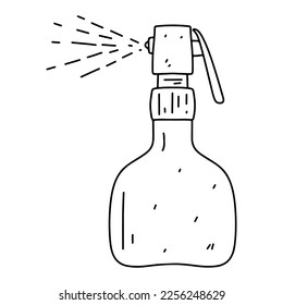 Botella de pulverización en forma de doodle dibujado a mano. Ilustración vectorial aislada en fondo blanco.