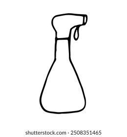 spray bottle hand drawn in doodle style. cleaning product.