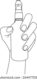 Spray bottle in hand line art vector illustration
